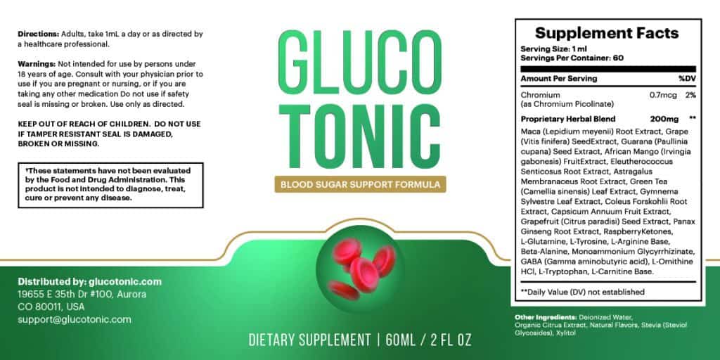 GlucoTonic label